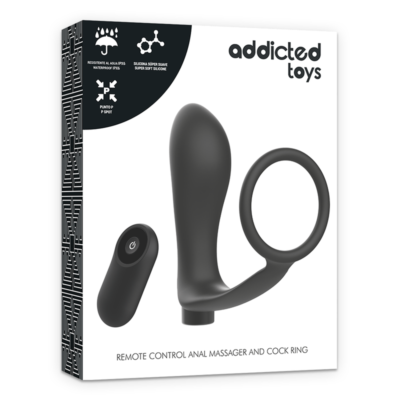 ADDICTED TOYS penisring med fjärrkontroll och analplugg svart